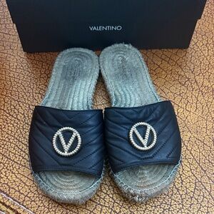 Valentino Quilted Black Espadrille shoes  Slides 10 $245